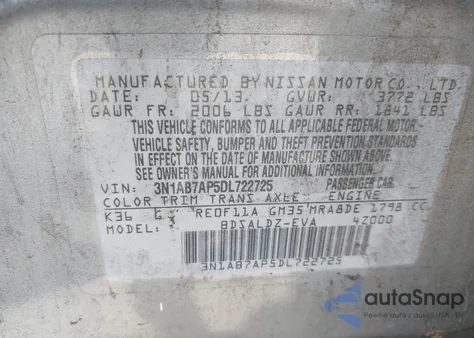 2013 Nissan Sentra Sv from USA, damaged, VIN 3N1AB7AP5DL722725